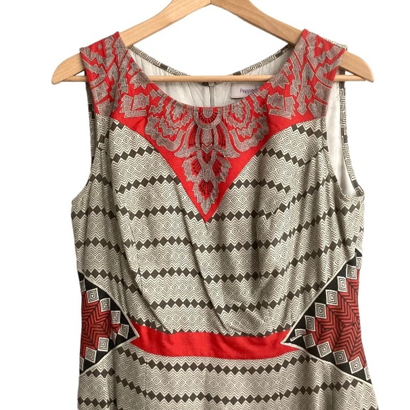 Bravissimo Pepperberry Dress Super Curvy Viscose Red Grey UK 12 Geo Print Lined - Picture 2 of 8
